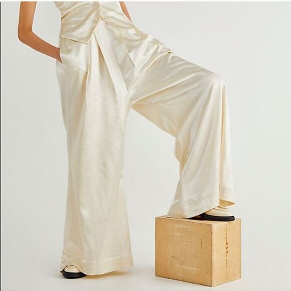 Free People × Brenda Knight Silky Dreams Wide Leg Satin Pants - Picture 1 of 6